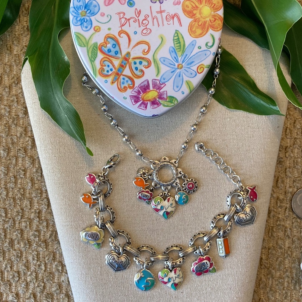 BRIGHTON Charm SET - Necklace & Bracelet LOVE FUN PLAY Fish LIKE NEW!!